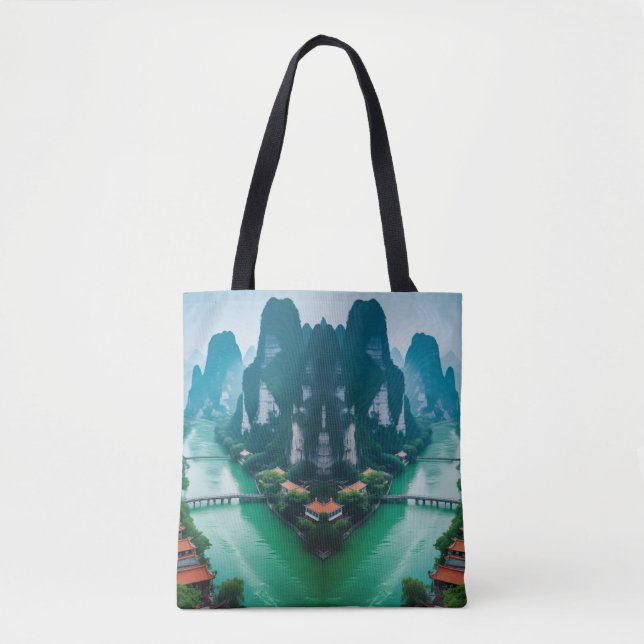 Bolsa Tote Rolo Cênico - Rio Esmeralda e Vista de Montanha (Frente)