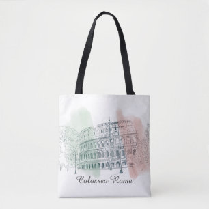 Bolsa Tote Roman Colosseum Itália Flag Colors Sketch