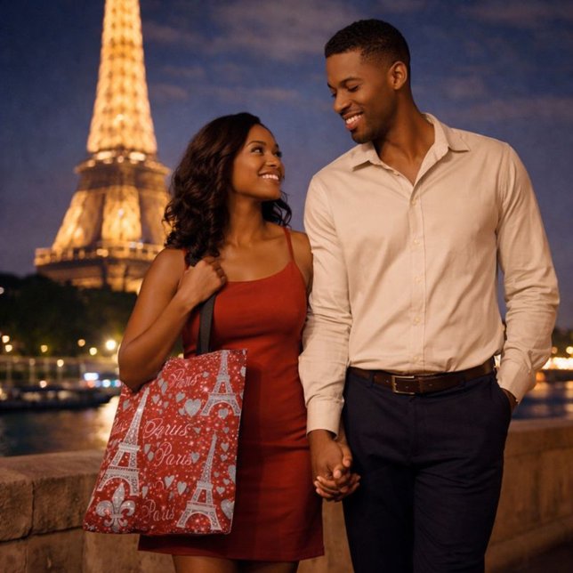 Bolsa Tote Romance de Paris Torre Eiffel & Corações (Criador carregado)
