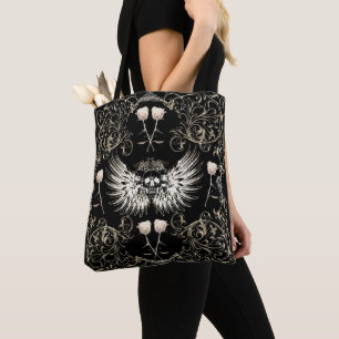 Bolsa Tote Romance Gótico Vitoriano Caveira Asas & Rosas Bran
