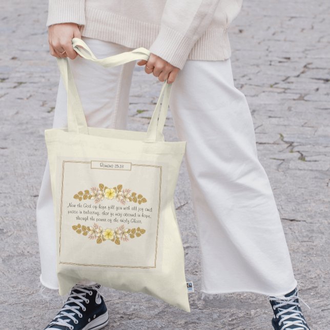Bolsa Tote Romanos 15:13 Cristão Floral (Criador carregado)