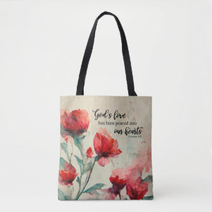 Bolsa Tote Romanos 5:5 Bíblia de amor de Deus Verso Flores Ro