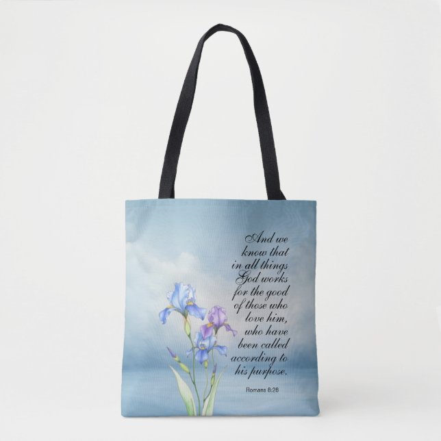 Bolsa Tote Romanos 8:28 Aquarela Íris (Frente)