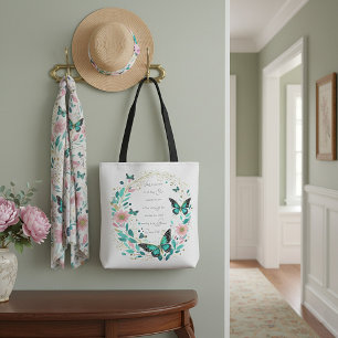 Bolsa Tote Romanos 8:28 Flores e borboletas 