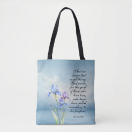 Bolsa Tote Romanos 8:28 Iris Watercolor