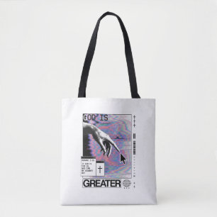 Bolsa Tote Romanos 8:31 Mão de Deus Cyberpunk Glitch Art
