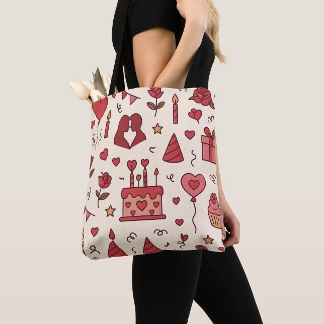 Bolsa Tote Romantic Celebration Doodle Pattern (Close Up)