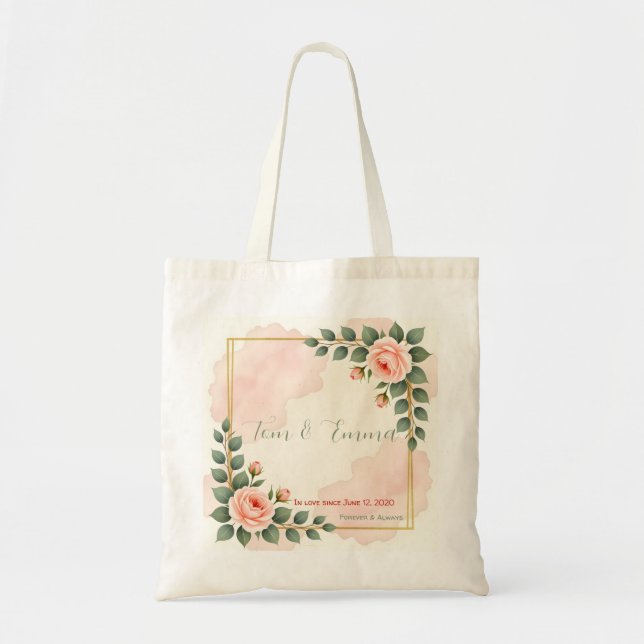 Bolsa Tote Romantic Floral Couple -Watercolor Wedding Gift (Frente)