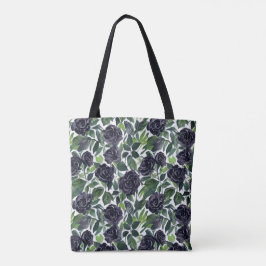 Bolsa Tote Romantic watercolor bouquet: dark & black roses