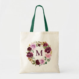 Bolsa Tote Romântica Plum Watercolor Monograma Floral
