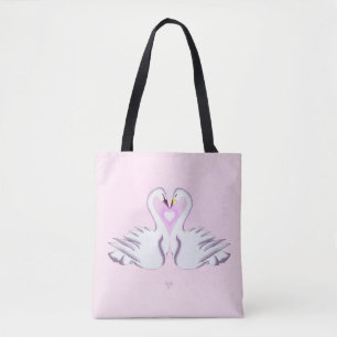 Bolsa Tote Romântico Cisne Duplo Coração Amor Rosa Por Todos
