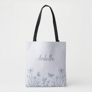 Bolsa Tote Romântico elegante azul empoeirado floral 