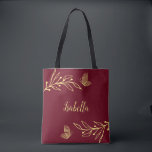 Bolsa Tote Romântico elegante flor de ouro burgundy<br><div class="desc">Bolsa de mão simples e única com flores de ouro românticas e elegantes em fundo burgundy
PARA MAIS PRODUTOS SEMELHANTES clique na coleção acima ou entre em contato.</div>