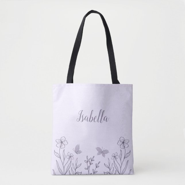 Bolsa Tote Romântico elegante floral lilás (Frente)
