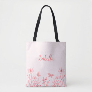 Bolsa Tote Romântico elegante floral rosa coral