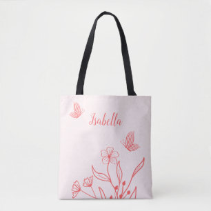 Bolsa Tote Romântico elegante rosa corais floral 