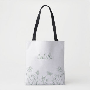 Bolsa Tote Romântico elegante verde floral salvia
