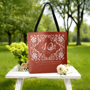 Bolsa Tote Romântico Shabby Chic Vermelho Ferrugem 40º Aniver