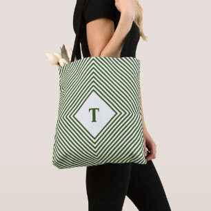 Bolsa Tote Rombos Verdes Radiantes com Monograma Central
