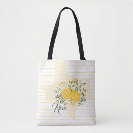 Bolsa Tote Rosa Amarela do Texas - Gingham State com Rosas