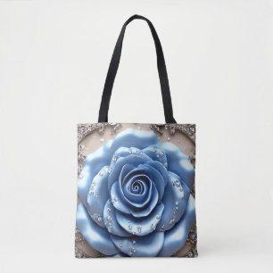 Bolsa Tote Rosa Azul Elegante com Diamantes Brilhantes
