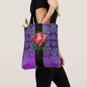 BOLSA TOTE ROSA AZUL ROSE ROSE BRUTA AZUL BELETA NEGRA DAMASK