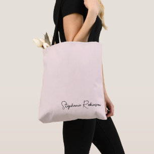 Bolsa Tote Rosa Bege Elegante Monograma Script Personalizado