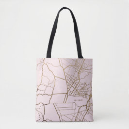 Bolsa Tote Rosa Bege Tendência com Mapa e Nome em Dourado