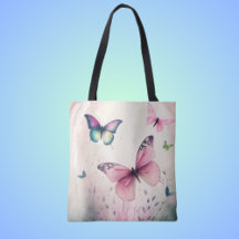 Bolsa tote rosa borboleta alegria da primavera