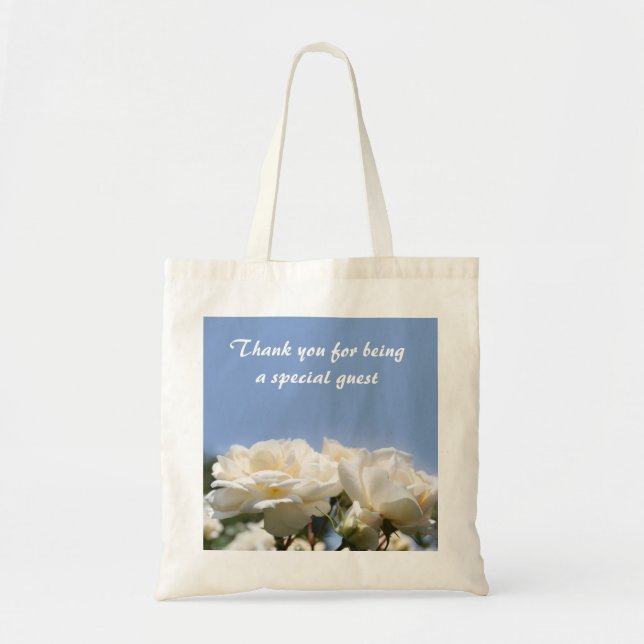 Bolsa Tote rosa branca flores favor do casamento obrigado voc (Frente)