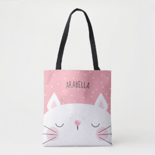 Bolsa Tote Rosa branco bonito do gatinho
