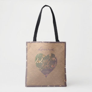 Bolsa Tote rosa Coppery Heart, 22º aniversário de casamento