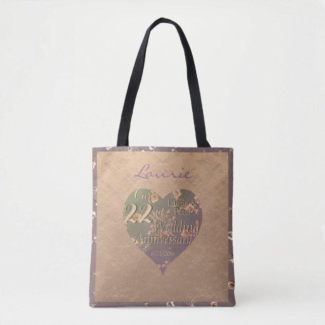Bolsa Tote rosa Coppery Heart, 22º aniversário de casamento (Frente)
