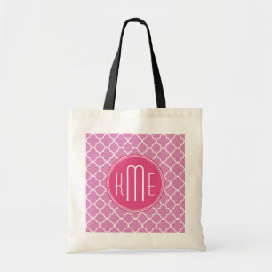 Bolsa Tote Rosa cor-de-rosa Quatrefoil com monograma feito
