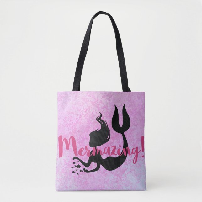 Bolsa Tote Rosa da silhueta da sereia de Mermazing Textured (Frente)