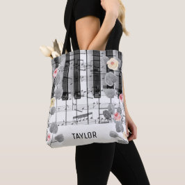 Bolsa Tote rosa d'água cinza música foliar piano