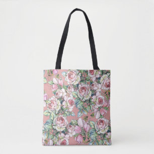 Bolsa Tote Rosa de flores de jardim com tulipas pintadas em 