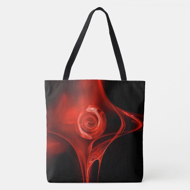 Bolsa Tote ROSA DE FRACTAL VERMELHO EM PRETO Saco de Toque Gr (Frente)