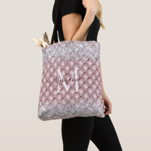 Bolsa Tote Rosa de Monograma, Lente de Prata de Diamante Dour
