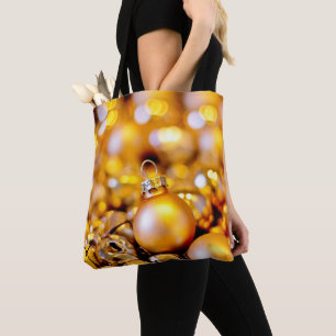 Bolsa Tote Rosa de Natal Dourado Baubles
