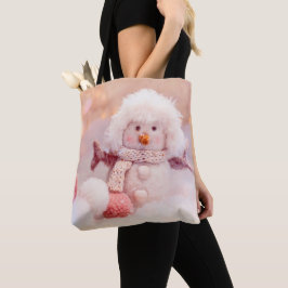 Bolsa Tote Rosa de Natal e Branca Fluffy Snowman