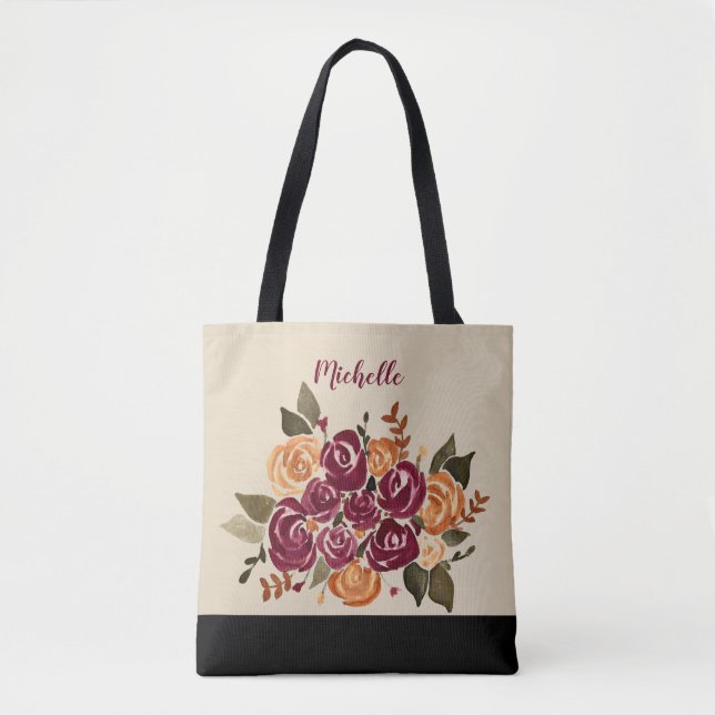 Bolsa Tote Rosa de vinho com nome (Frente)