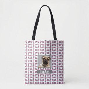 Bolsa Tote Rosa Diversão e Cinza Padrão Geométrico Pet Fot