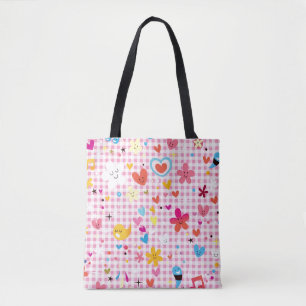 Bolsa Tote rosa do teste padrão dos desenhos animados do
