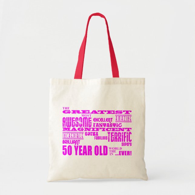 Bolsa Tote Rosa dos aniversários das meninas 50th: Os grandes (Frente)