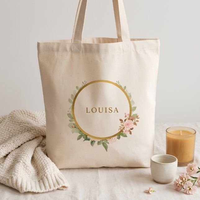 Bolsa Tote Rosa Dourada Botânica Personalizada (Criador carregado)