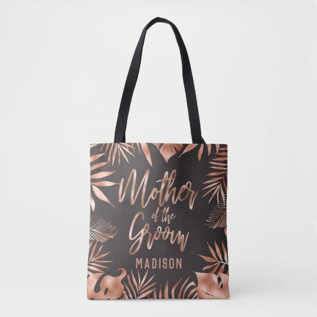 Bolsa Tote Rosa Dourada e Cinza Palma Tropical Mãe do Chão (Frente)
