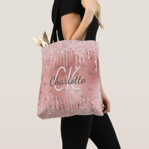Bolsa Tote Rosa dourado brilha monograma cor-de-rosa elegante