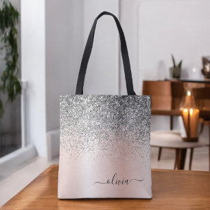 Bolsa Tote Rosa Dourado - Brilho Rosa Bege Glitter Monograma