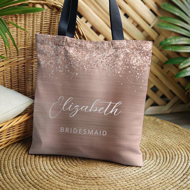 Bolsa Tote Rosa Dourado Glam Metálico Moderno Script Dama de  (Criador carregado)